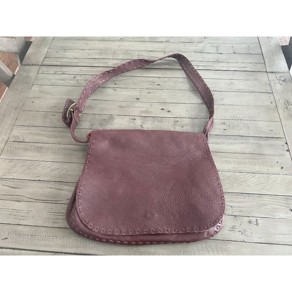JENNIFER HALEY Large Leather Crossbody Stitched Messenger Boho Purse Red